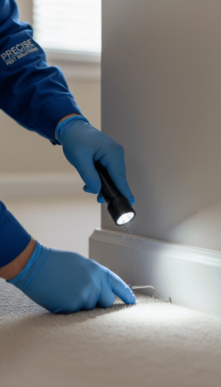 Pest control professional inspecting home for pests